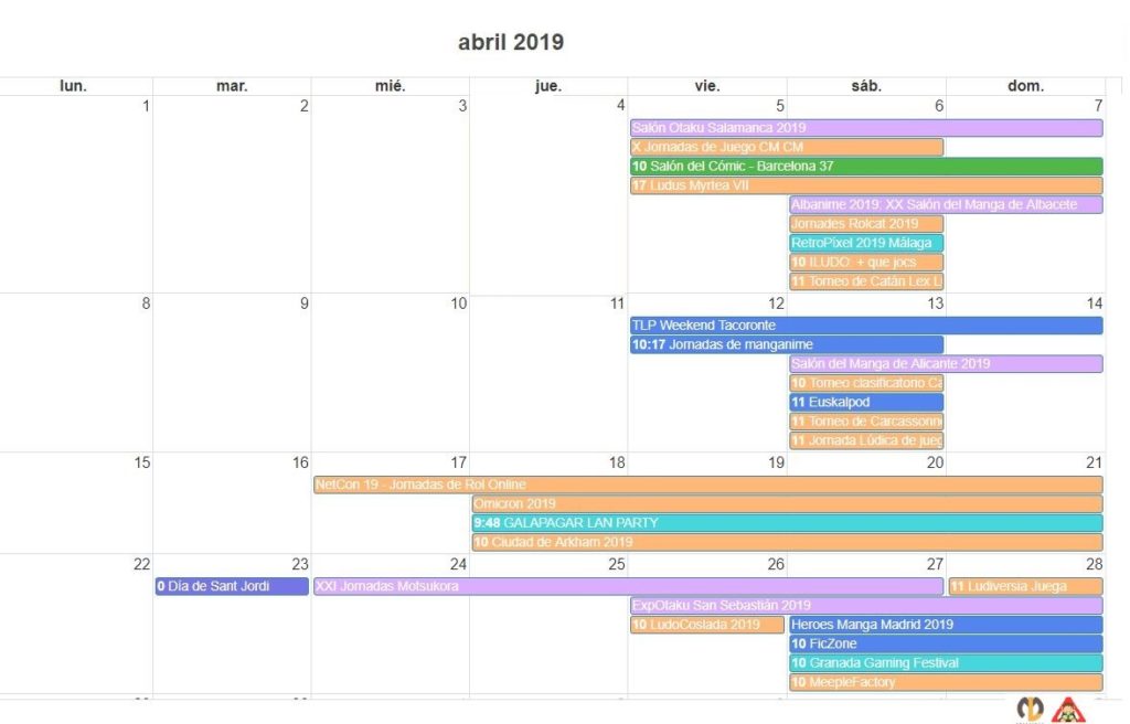 Calendario Friki agenda eventos abril 2019