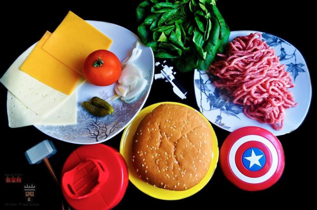 ingredientes para la hamburguesa doble de Capitana Marvel
