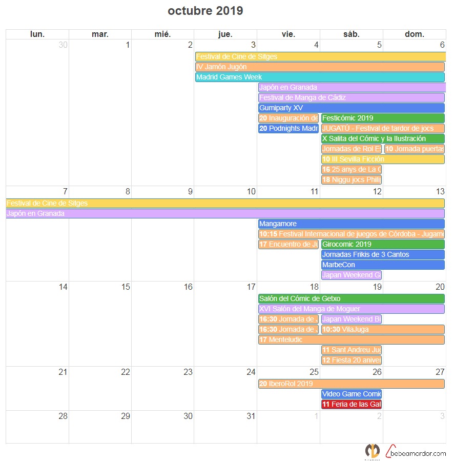 calendario de eventos frikis de octubre 2019