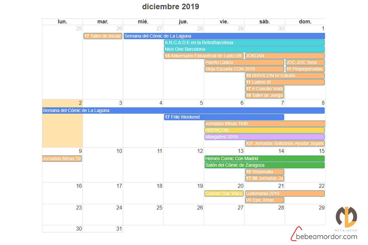 calendario eventos frikis diciembre