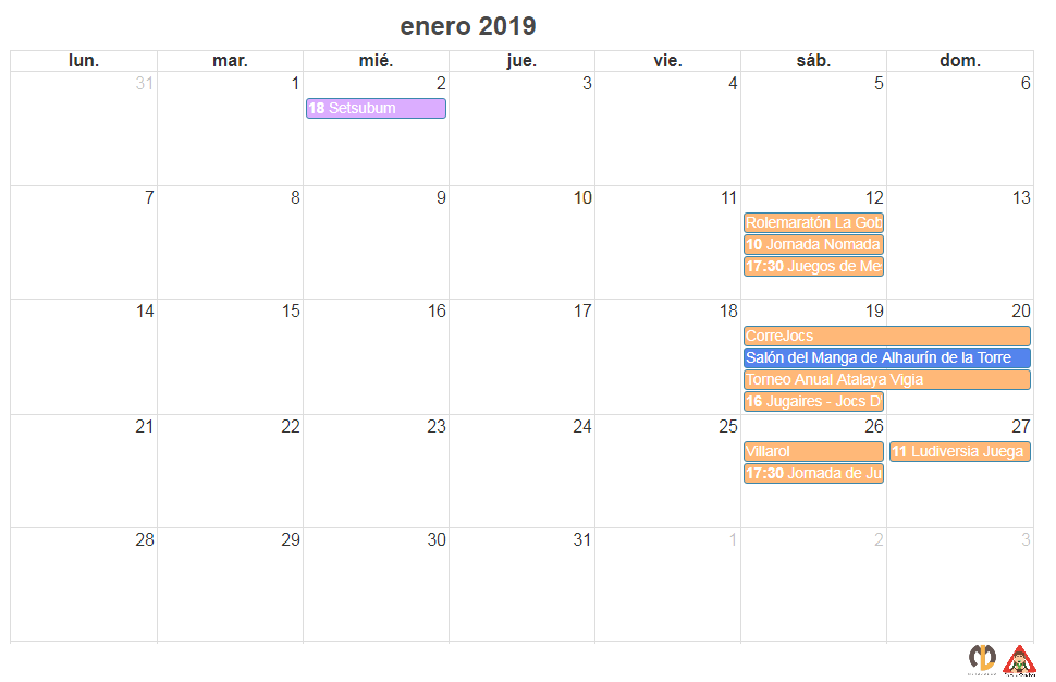 agenda de eventos calendario friki de enero 2019