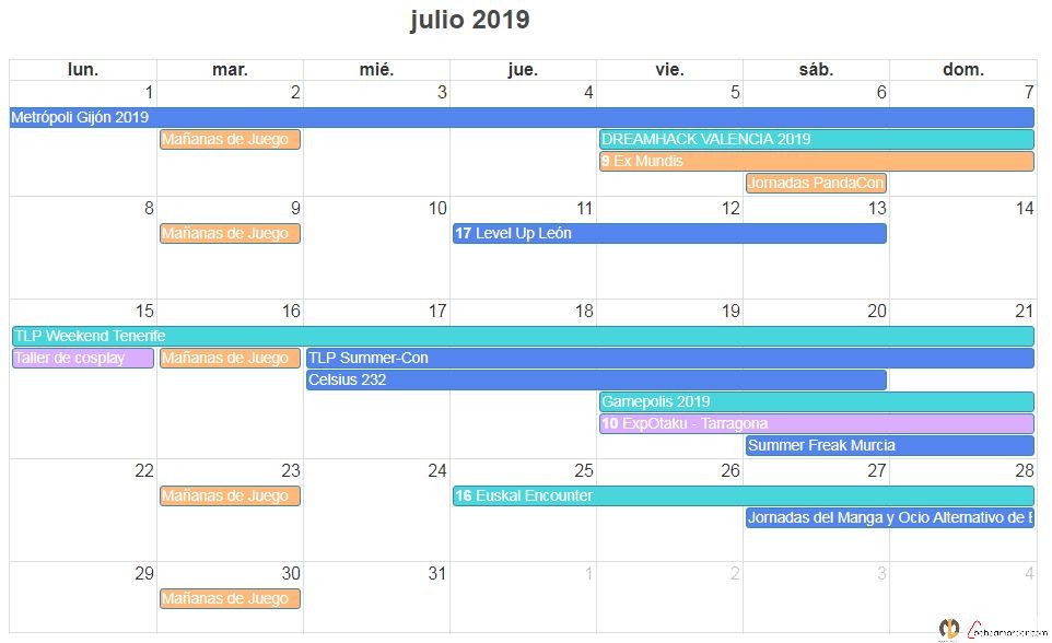 calendario friki de julio 2019 eventos