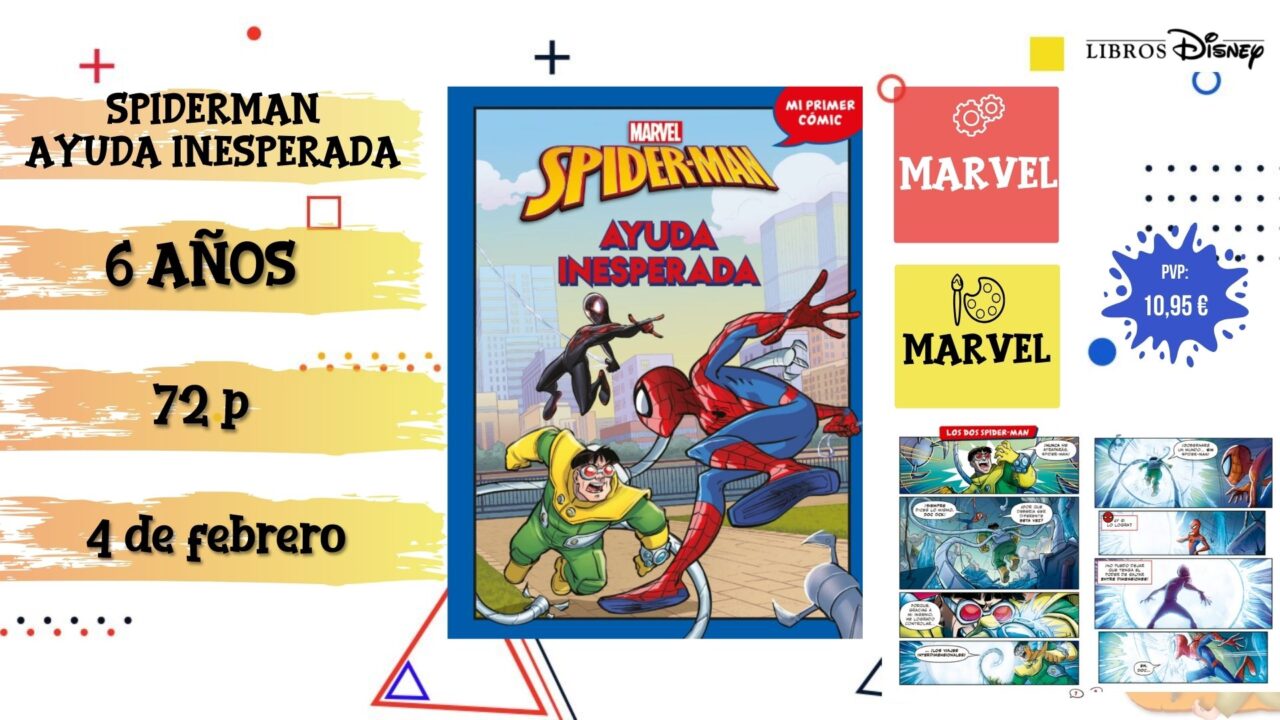 Portada del cómic infantil "Spiderman. Ayuda inesperada" de Disney, novedad de febrero 2026.