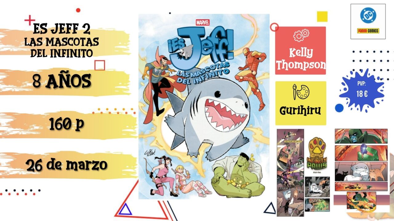 Portada del cómic infantil "Es Jeff 2. Las mascotas del Infinito" de Panini, novedad de marzo 2026.