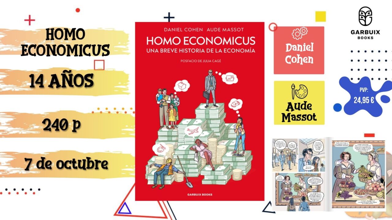 Portada del cómic infantil "Homo Economicus" de Garbuix Books, novedad de octubre 2026.