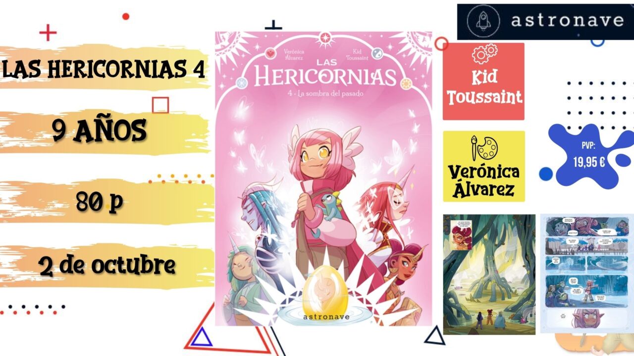 Portada del cómic infantil "La sombra del pasado. Las Hericornias 4" de Astronave, novedad de octubre 2026.